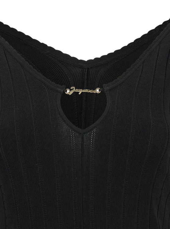 Shop Jacquemus Black Long Sleeve Top With Logo Detail And Cut-out In Viscose Blend