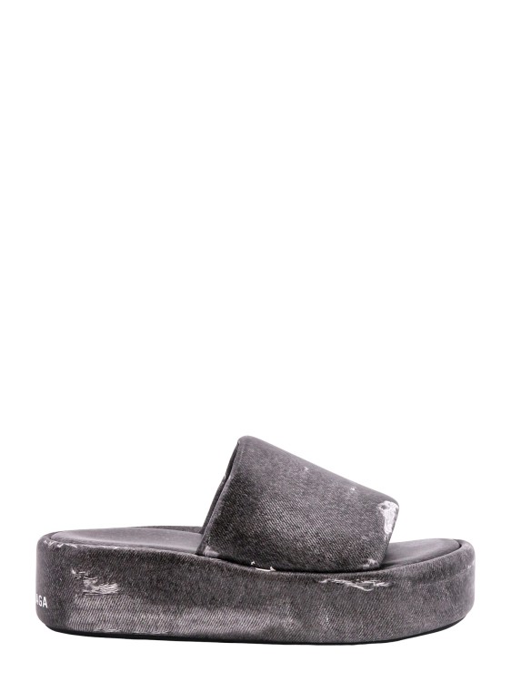 Shop Balenciaga Denim Print Leather Sandals In Grey