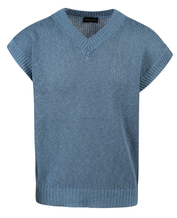 Roberto Collina Ribbed Cotton And Linen Sweater In Blue