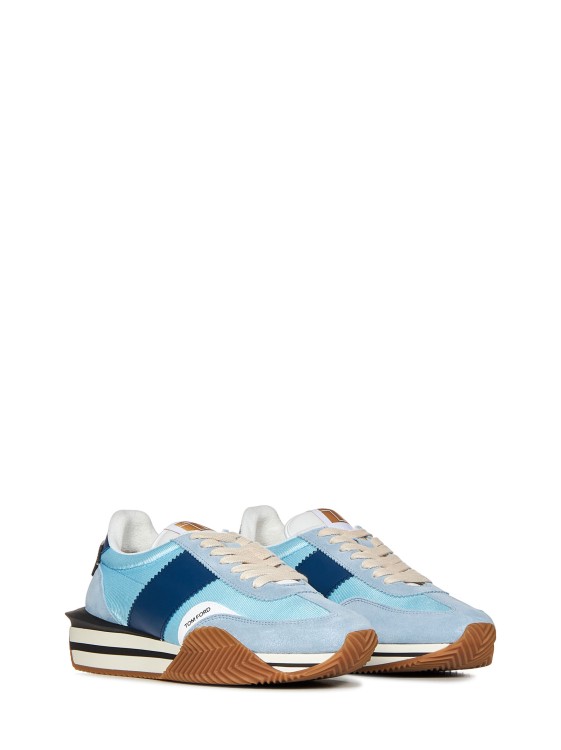Shop Tom Ford Light Blue Suede And Fabric Sneakers