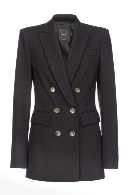 Pinko Black Double-breasted Blazer In Limo Black