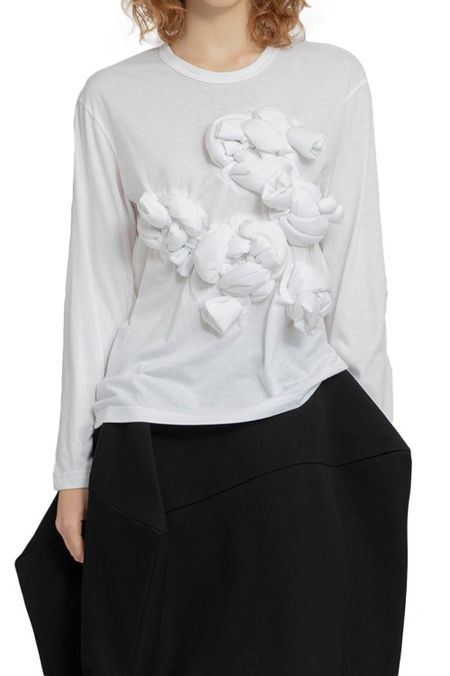 Comme Des Garçons Knotted Flower Long Sleeve T-shirt In White