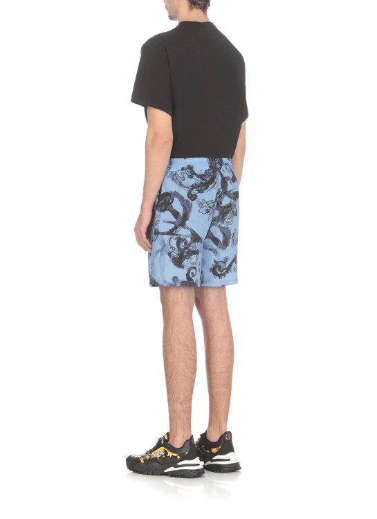 Shop Versace Jeans Couture Swim Trunks With Watercolor Print In Blue