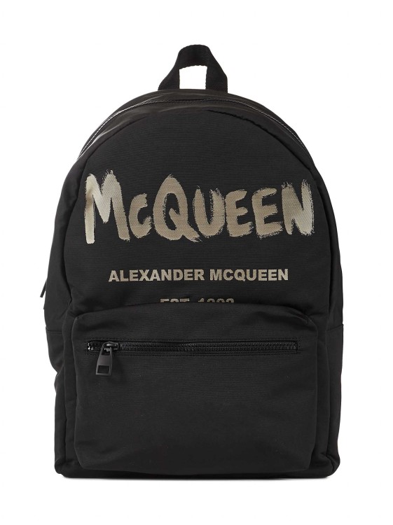Shop Alexander Mcqueen Black Cotton Backpack With Graffiti Logo Print