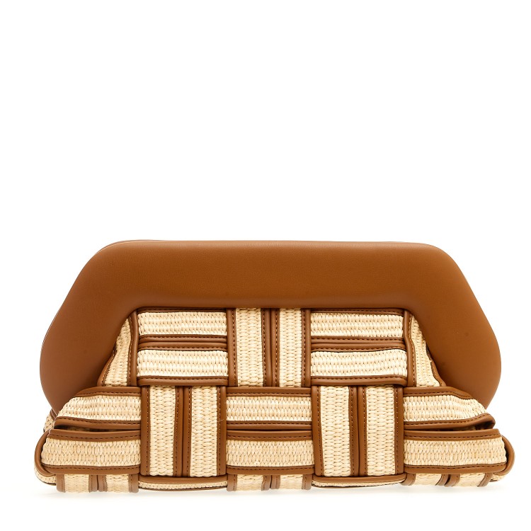 Themoirè Large Raffia Clutch In Leather And Caramel In Brown
