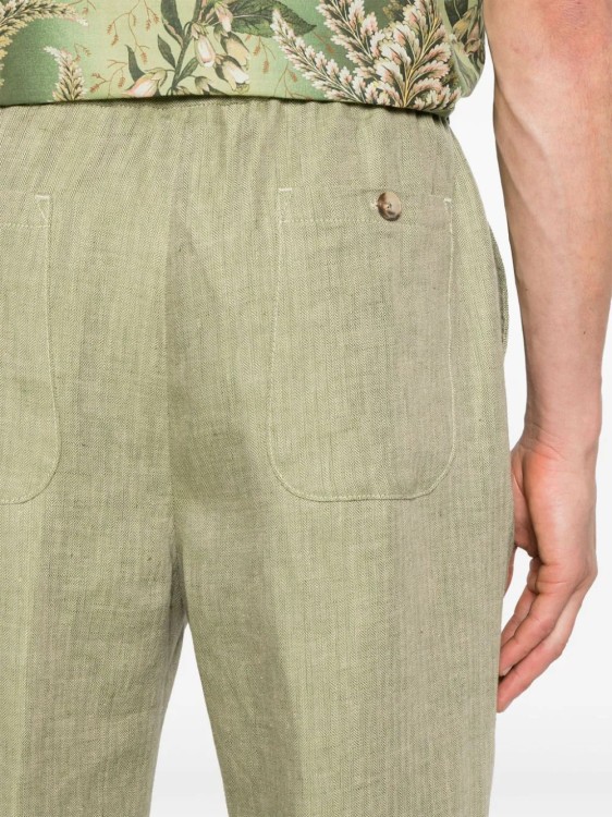 Shop Etro Green Tapered Linen Pants