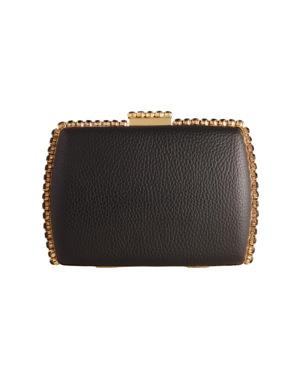 Gemy Maalouf Black Leather Clutch With Gold Hardware - Clutches