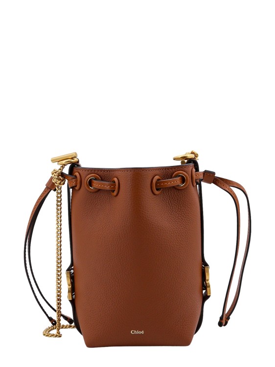 Chloé Leather Bucket Bag With Logo Print In Brown