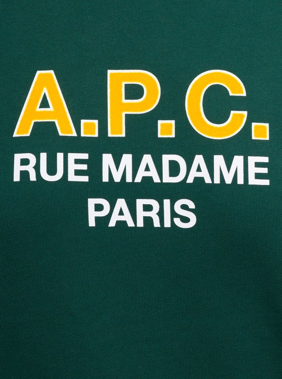Shop Apc Madame' Green Crewneck Sweatshirt With Contrasting Logo Print In Cotton In Black