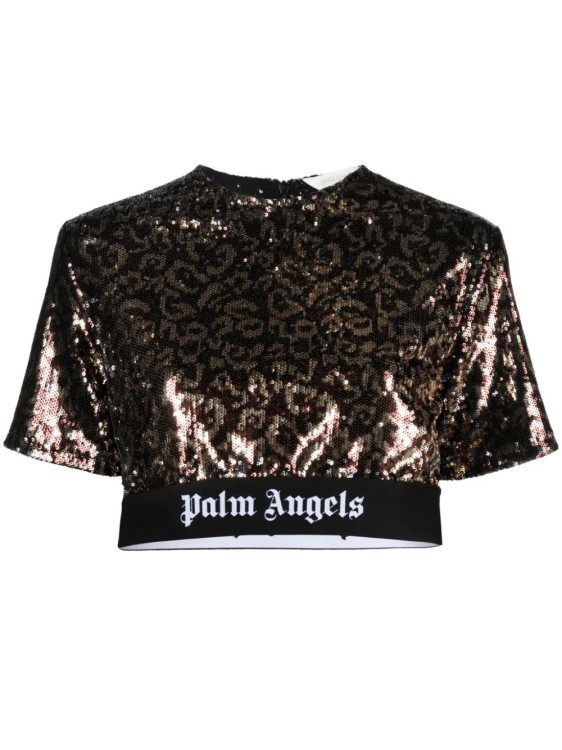 Shop Palm Angels Brown Sequin Top In Black