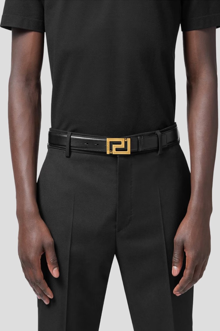 Versace Column Leather Adjustable Belt In Black