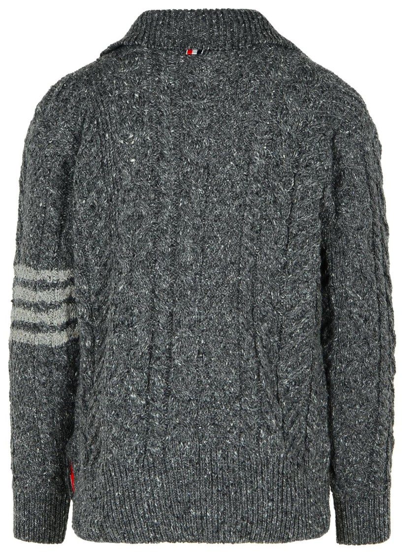 Shop Thom Browne 4-bar' Grey Wool Blend Cardigan