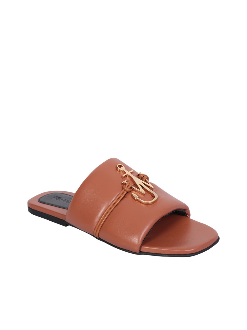 Jw Anderson Embellished Open Toe Flat Sole Mules In Brown