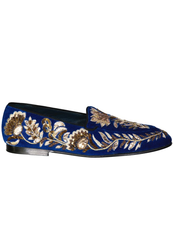 Shop Dolce & Gabbana Embelished Velvet Loafers In Blue