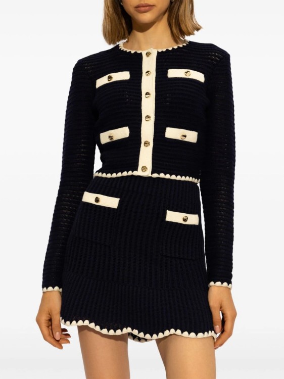 Self-portrait Navy Crochet Contrast Trim Cardigan In Black