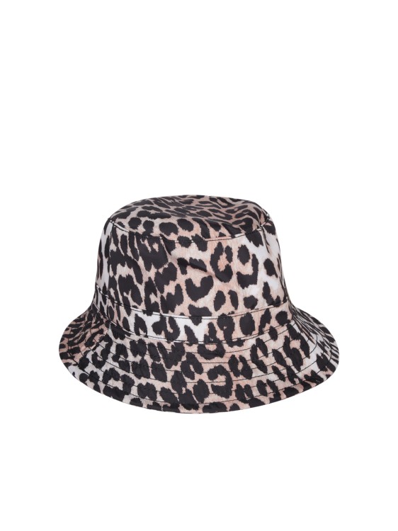 Shop Ganni Wide-brimmed Leopard Print Bucket Hat In Brown