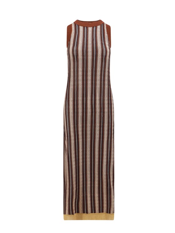 Shop Erika Cavallini Sleeveless Striped Viscose Dress In Grey