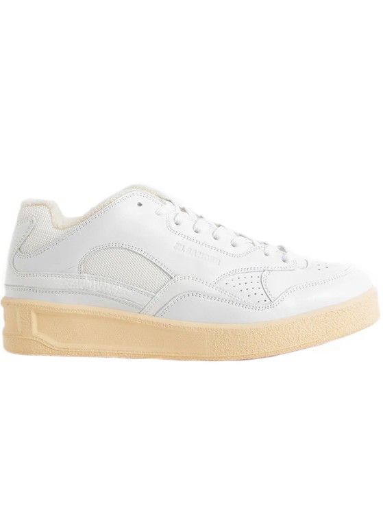 JIL SANDER WHITE LEATHER AND MESH LOW TOP SNEAKERS,8ec5ad8e-5dd0-d9f2-02ab-36f82afad311
