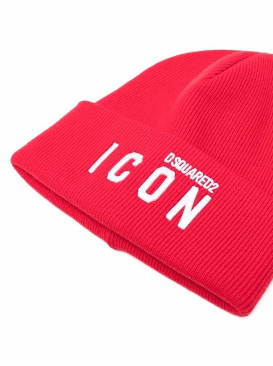 Shop Dsquared2 Icon Logo-embroidered Knitted Beanie In Red