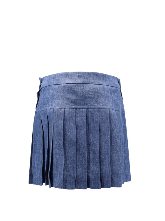 Shop Palm Angels Linen Skirt With Embroidered Monogram In Blue