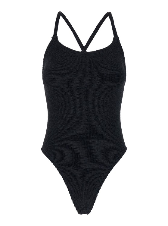 Shop Hunza G Bette' Black One-piece Swimsuit With Crisscross Straps In Stretch Fabric