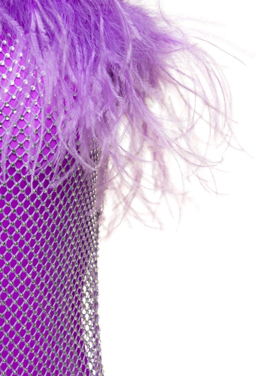 Shop Giuseppe Di Morabito Mini Purple Dress With Feather Trim And Rhinestone Embellishment In Polyamide
