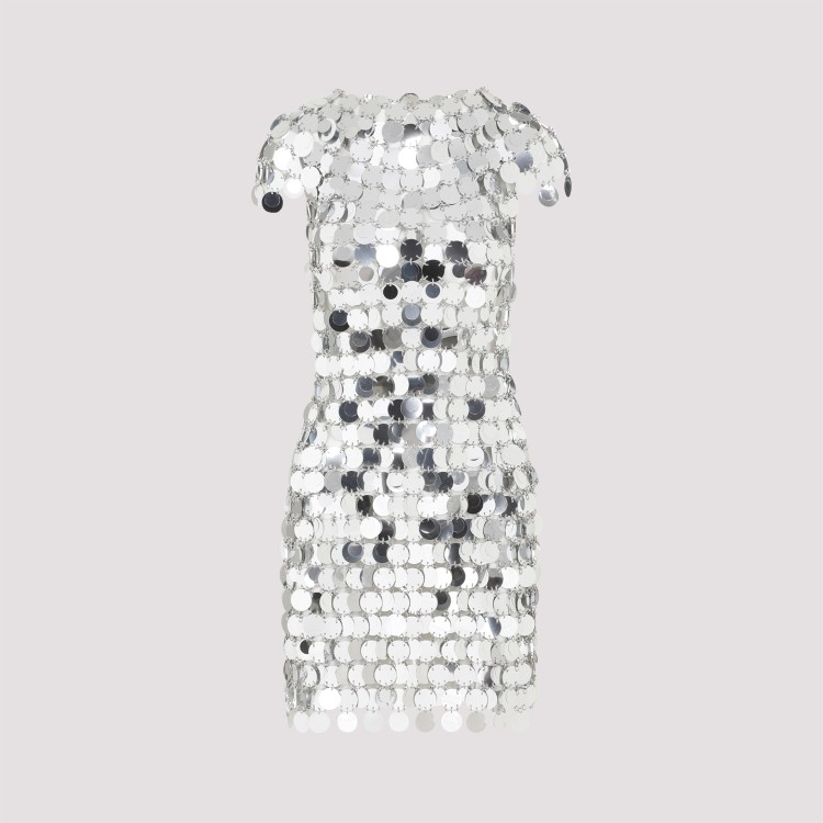 Shop Rabanne Iconic Round Silver Sequin Polyester Mini Dress In White