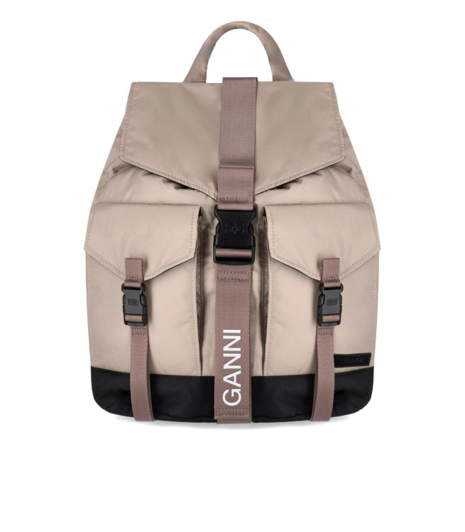 Shop Ganni Tech Beige Backpack In Neutrals