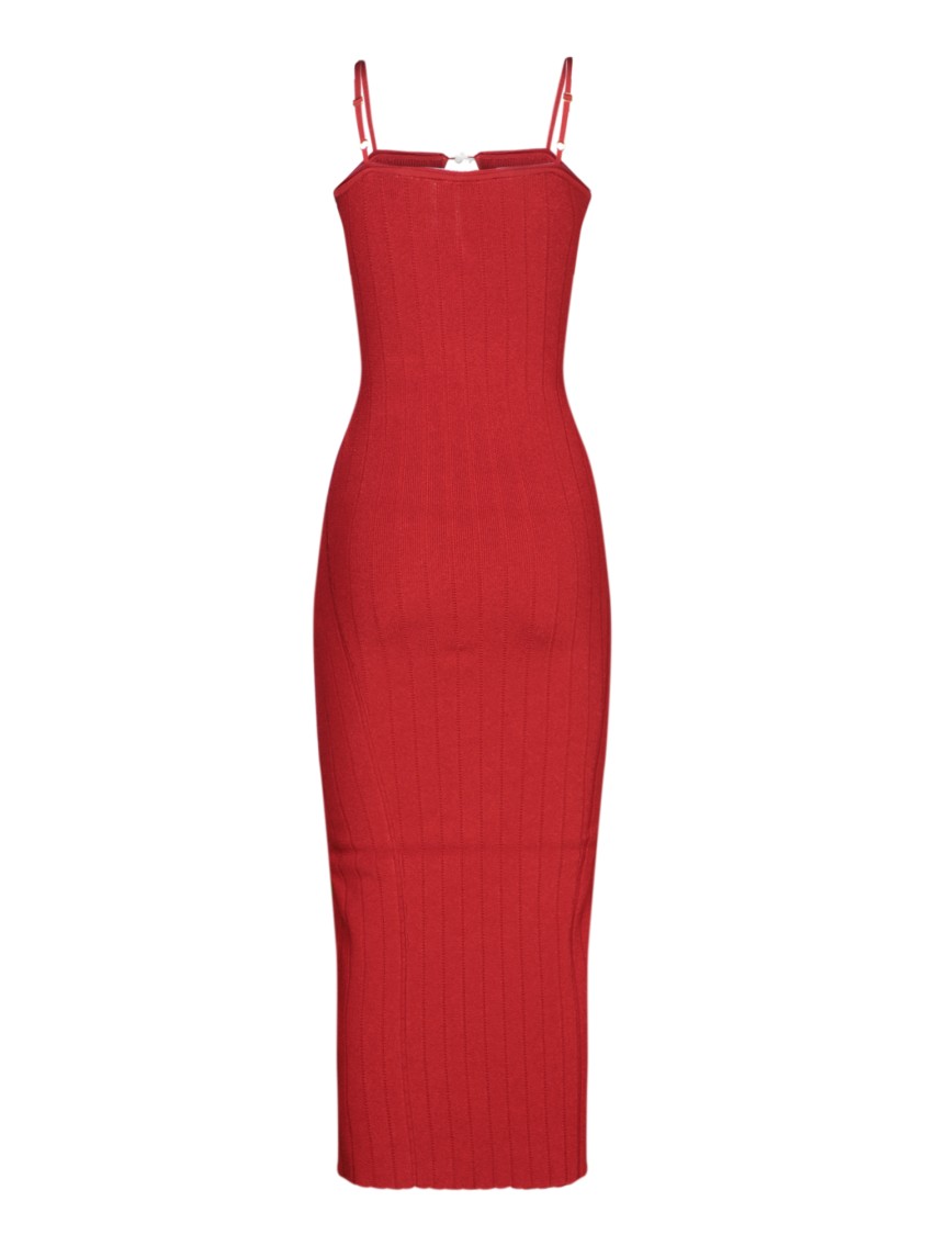 Shop Jacquemus Midi Dress With Ribbed Texture And Keyhole Detail In Red