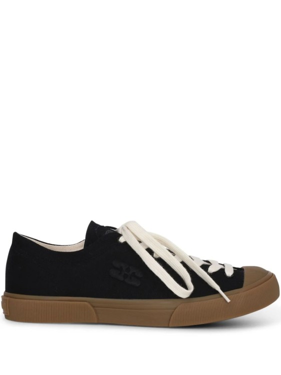 Shop Ganni Logo-embroidered Organic Cotton Sneakers In Black