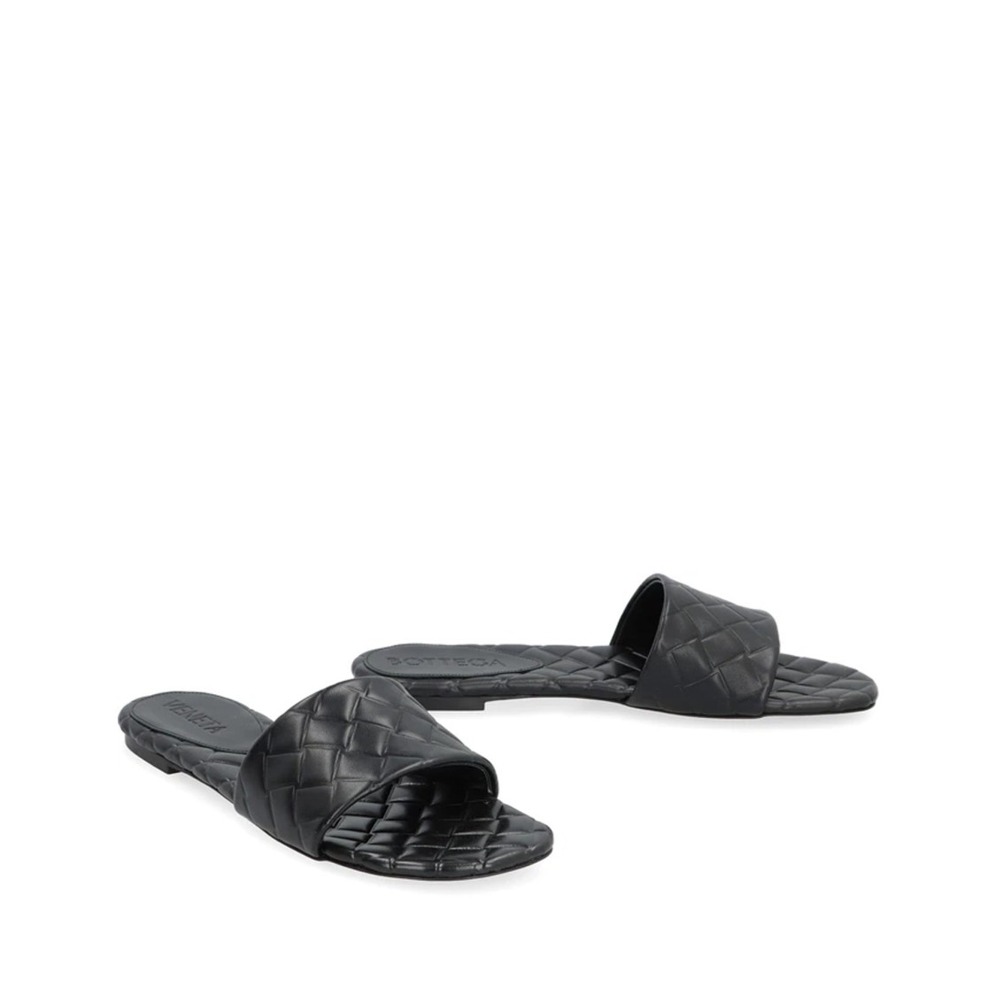 Bottega Veneta Quilted Leather Flat Slide Sandals In Black