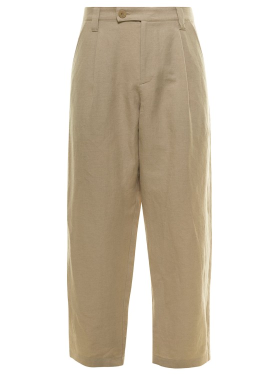 APC RENATO' BEIGE CROPPED PANTS WITH PINCES IN LINEN AND COTTON