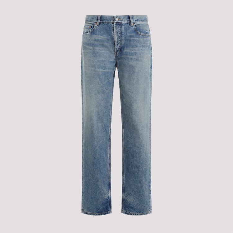 Shop Saint Laurent Relaxed Straight Blue Cotton Jeans In Grey