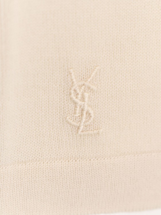 Shop Saint Laurent Responsible Wool Polo Shirt With Ton Sur Ton Monogram In Neutrals