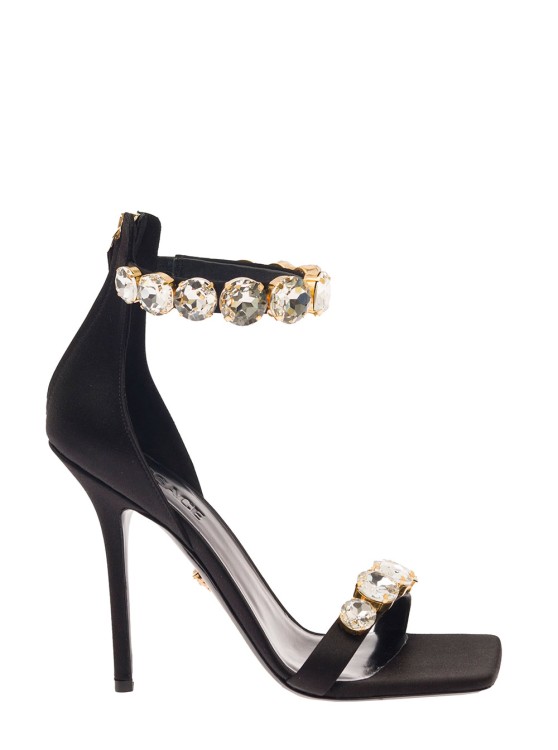 Crystal-embellished leather pumps in black - Versace