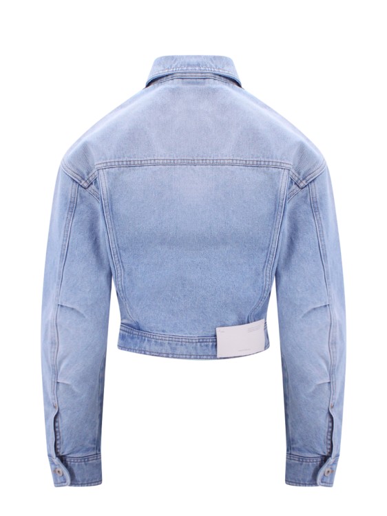 Shop Off-white Denim Jacket With Leather Logo Patch In Blue