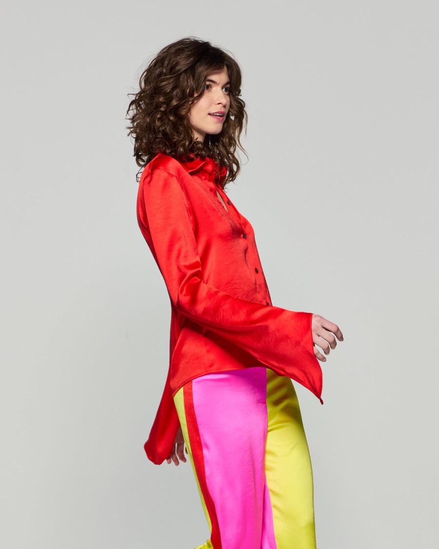 Serena Bute Flared Sleeve Shirt - Bright Red In Red