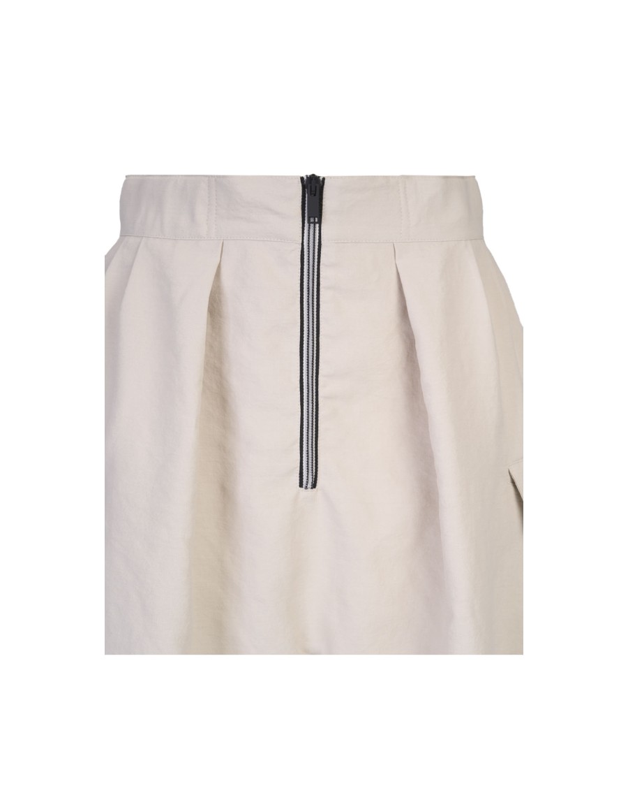 Takaturna Loose Shorts With Elastic Waistband And Contrasting Zip Detail In Neutrals