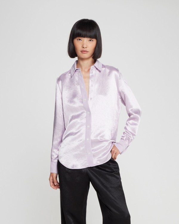 Shop Serena Bute Satin Inside Out Shirt - Soft Lilac In Purple