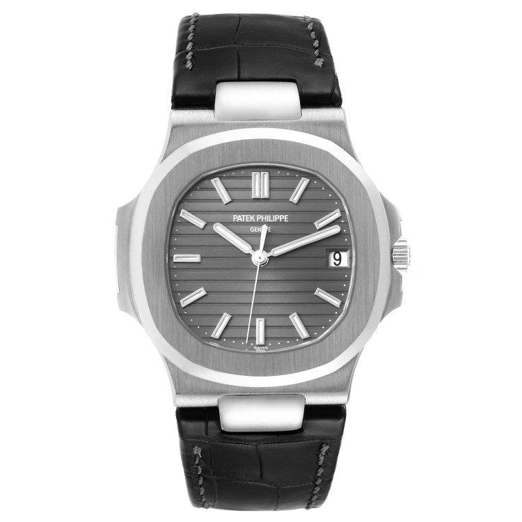 Patek Philippe Nautilus 18k White Gold Black Strap Mens Watch 5711 Box Papers In Not Applicable