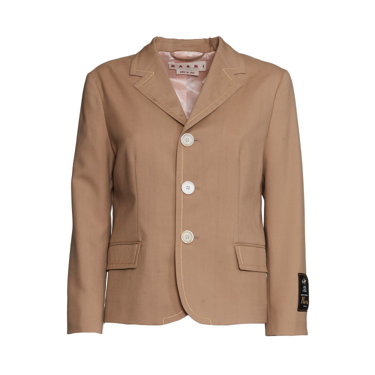 Marni Wool Jacket With Contrast Stitching In Neutrals