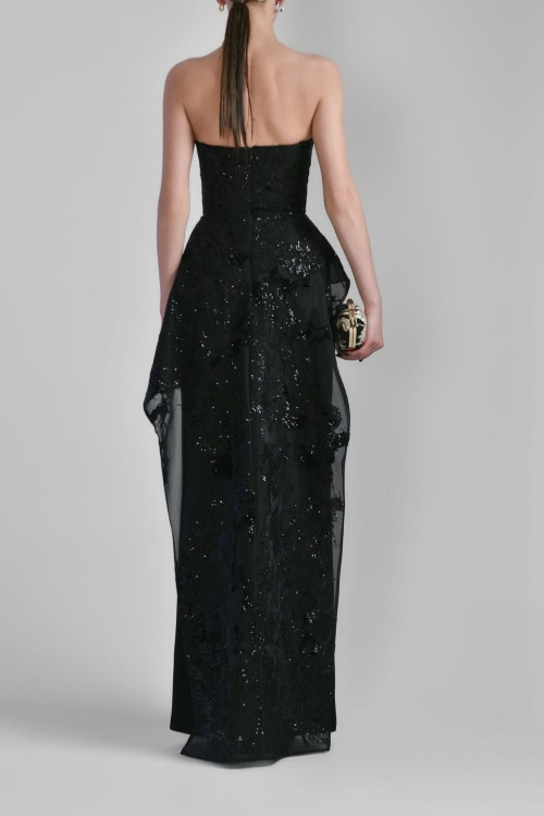 Shop Saiid Kobeisy Strapless Embroidered Dress In Black