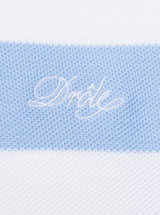 Shop Drôle De Monsieur Light Blue And White Striped Polo Shirt With Logo Embroidery In Cotton