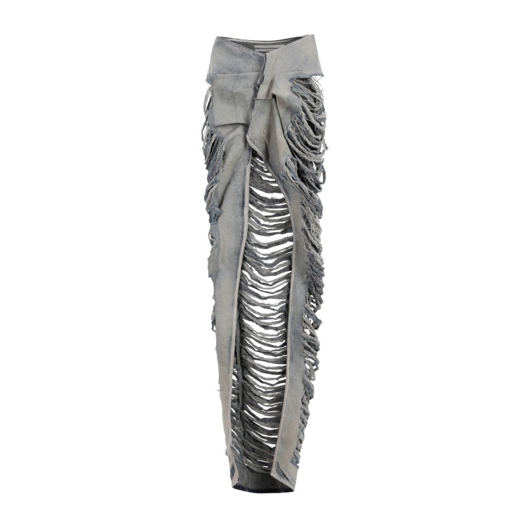 Shop Rick Owens Hustler Blue Shredded Cotton Edfu Skirt In Grey