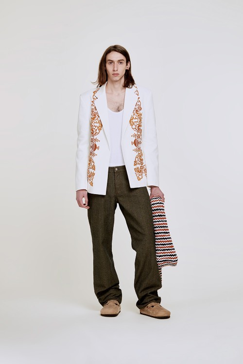 Shop Federico Cina La Caveja' Buttonless Suit Jacket. Print: La Tradizionale In White