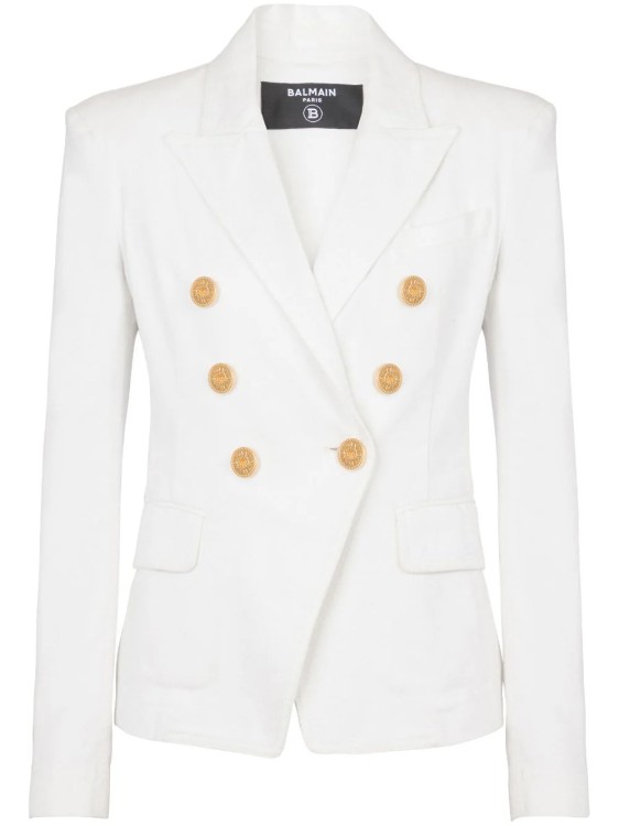 Shop Balmain White 6-button Denim Jacket
