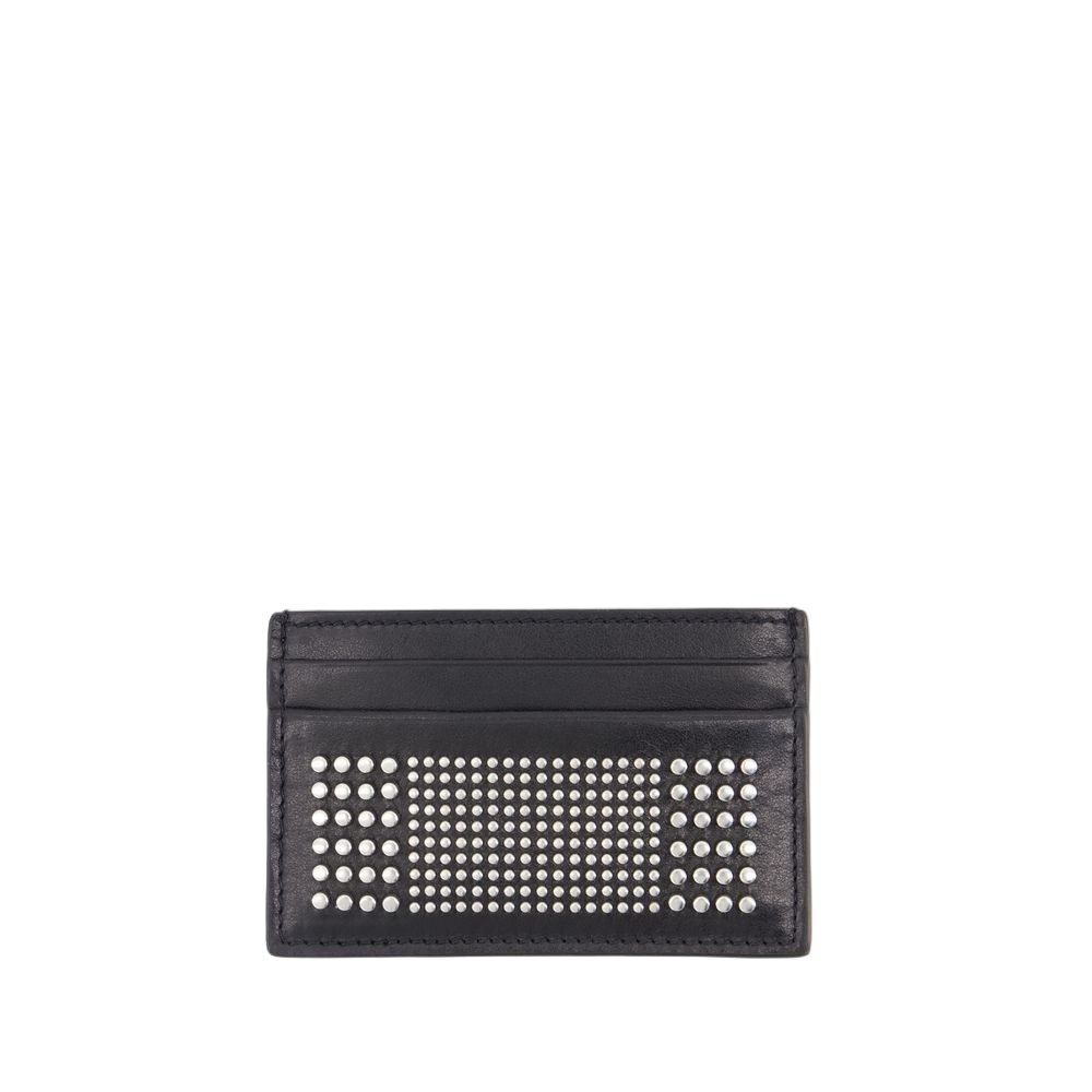 Alexander Mcqueen Black Card-holder With Silver-finished Studs In Leather Man In Black