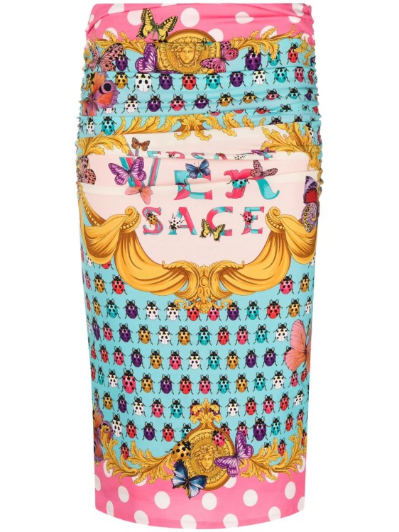 Shop Versace Multicolored Butterflies Midi Skirt In Blue