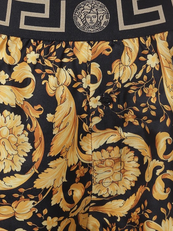 Shop Versace Silk Pajama Shorts With Barocco Print In Brown