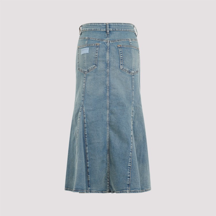 Shop Ganni Tint Denim Peplum Skirt In Blue